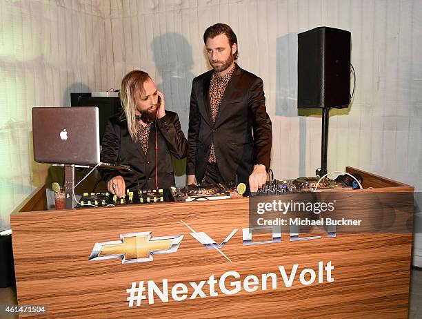 S Akira The Don and Wade Crescent of MIDNITEMEN perform during West Coast Reveal Of The New 2016 Next Generation Chevrolet Volt at Quixote Studios on...