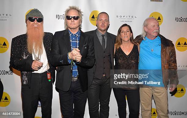 Musicians Billy Gibbons and Matt Sorum, philantropist Carter Lay, guest and and musician Butch Trucks attend Adopt The Arts Live Benefit Concert For...