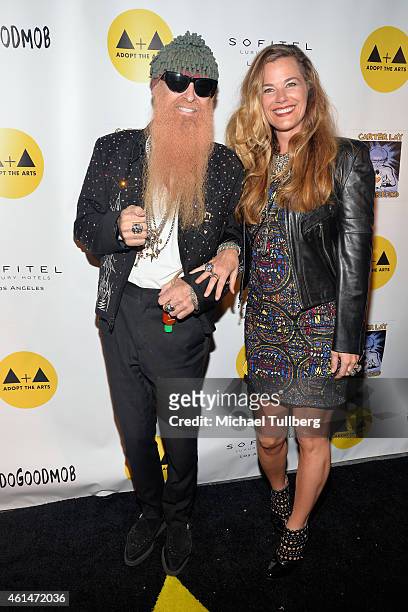 Guitarist Billy Gibbons and wife Gilligan Stillwater attends Adopt The Arts Live Benefit Concert For LAUSD Elementary Schools at The Roxy Theatre on...