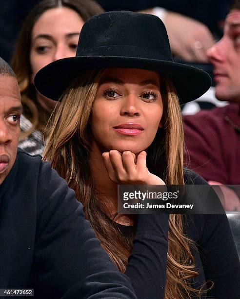 Beyonce Knowles attends the Houston Rockets vs Brooklyn Nets game at Barclays Center on January 12, 2015 in New York City.