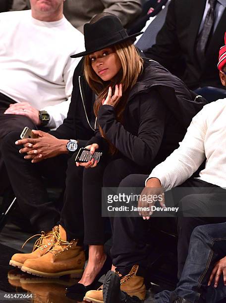Beyonce Knowles attends the Houston Rockets vs Brooklyn Nets game at Barclays Center on January 12, 2015 in New York City.
