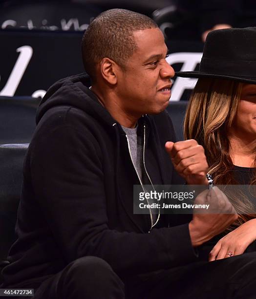 Jay-Z attends the Houston Rockets vs Brooklyn Nets game at Barclays Center on January 12, 2015 in New York City.