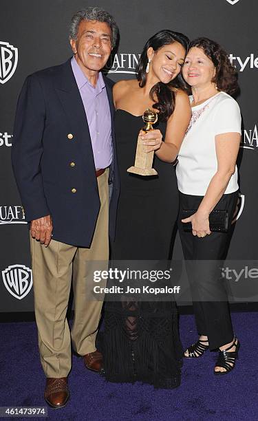 Actress Gina Rodriguez , dad Genaro Rodriguez and mom Magali Rodriguez arrive at the 16th Annual Warner Bros. And InStyle Post-Golden Globe Party at...