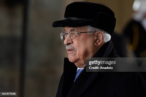 Palestinian President Mahmoud Abbas stands in one minute's silence during his visit at Anitkabir, the mausoleum of Turkey's founder Mustafa Kemal...