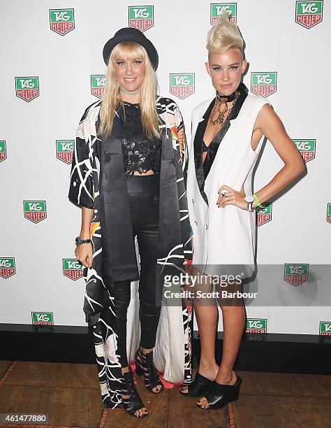 Miriam Nervo and Olivia Nervo of NERVO attend the TAG Heuer Party at Ms Collins on January 13, 2015 in Melbourne, Australia.