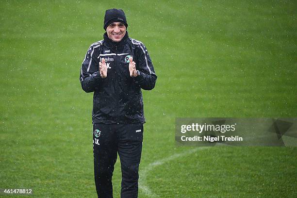 Head coach Tayfun Korkut of Hannover gestures during the Hannover 96 training camp on January 13, 2015 in Belek, Turkey.