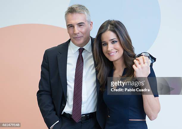 Presenters David Cantero and Isabel Jimenez attend the 'Mediaset' news annual meeting at 'Mediaset' studios on January 13, 2015 in Madrid, Spain.