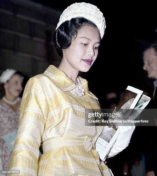 Queen Sirikit of Thailand, at Burlington House, London, during a State Visit, circa 1960.
