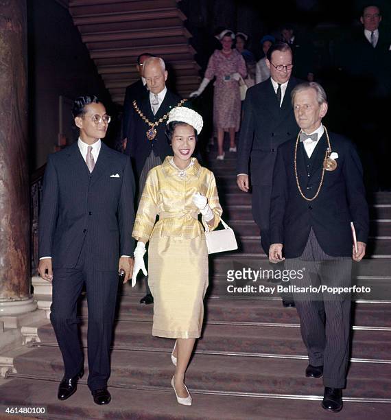 King Bhumibol and Queen Sirikit of Thailand at Lancaster House in London during a State Visit, circa 1960.
