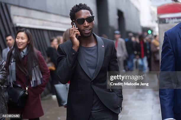 Rapper Tinie Tempah at the London Collections: Men AW15 at on January 10, 2015 in London, England.