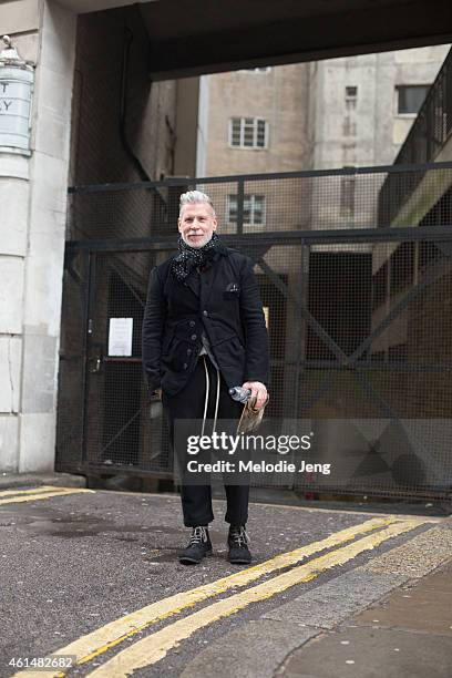 Designer and Fashion Consultant Nick Wooster at the London Collections: Men AW15 at on January 10, 2015 in London, England.