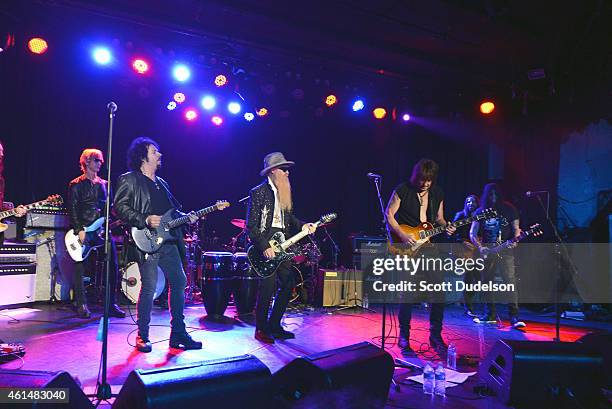 Bass player Duff McKagan of Guns N' Roses, drummer Matt Sorum of Guns N' Roses, Guitarist Steve Lukather of Toto, guitarist Billy Gibbons of ZZ Top,...