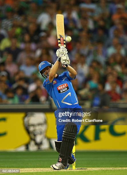 Michael Klinger of the Strikers bats during the Big Bash League match between the Melbourne Stars and the Adelaide Strikers at the Melbourne Cricket...