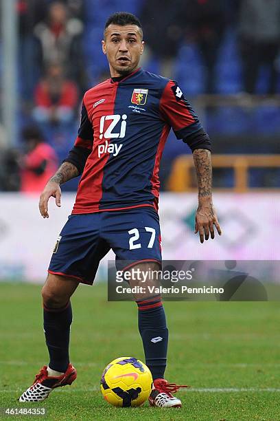 Matuzalem of Genoa CFC in action during the Serie A match between Genoa CFC and US Sassuolo Calcio at Stadio Luigi Ferraris on January 6, 2014 in...