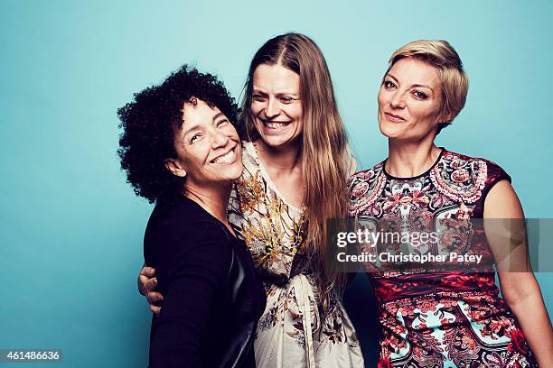 Stephanie Allain, Marianna Palka and Lucy Walker pose for a portrait at the 2015 Film Independent Spirit Awards Nominee Brunch at BOA Steakhouse on...