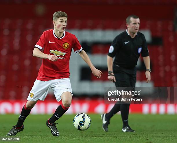 Callum Gribbin of Manchester United U18s in action during the FA Youth Cup Fourth Round match between Manchester United U18s and Hull City U18s at...