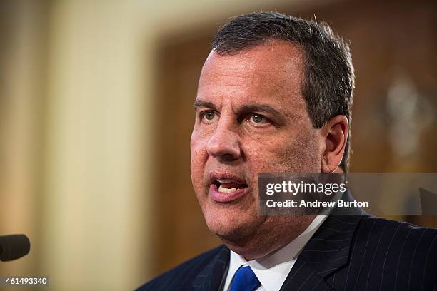 New Jersey Governor Chris Christie gives the annual State of the State address on January 13, 2015 in Trenton, New Jersey. Christie addressed topics...