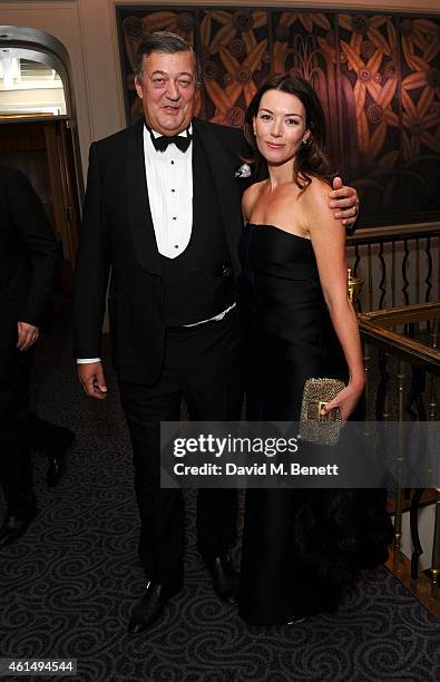 Stephen Fry and Justine Waddell attends a gala evening celebrating Old Russian New Year's Eve in aid of the Gift Of Life Foundation at The Savoy...