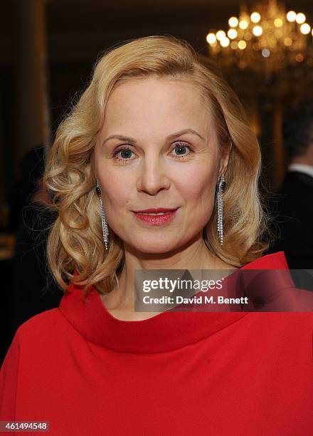 Dina Korzun attends a gala evening celebrating Old Russian New Year's Eve in aid of the Gift Of Life Foundation at The Savoy Hotel on January 13,...