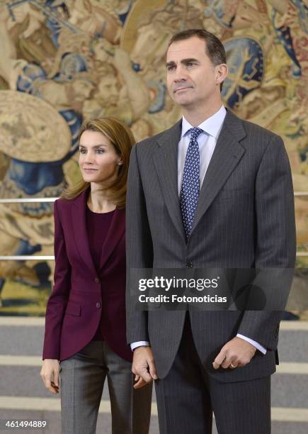 Prince Felipe of Spain and Princess Letizia of Spain attend an Audience with members of the Spanish Federation of Blood Donors at Zarzuela Palace on...