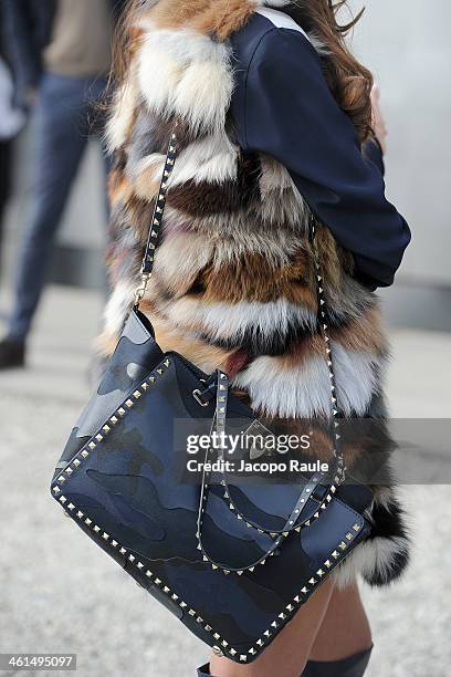 Detail of bag during Pitti Immagine Uomo 85 on January 9, 2014 in Florence, Italy.