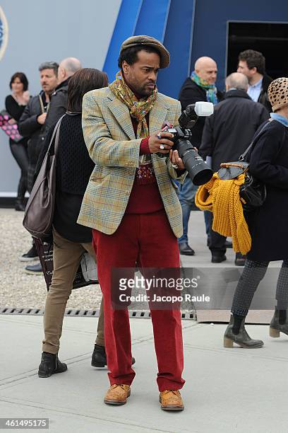 Karl-Edwin Guerre is seen during Pitti Immagine Uomo 85 on January 9, 2014 in Florence, Italy.