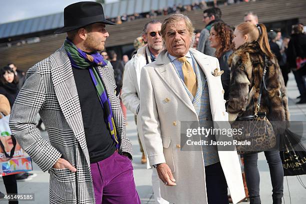 Luca Rubinacci and Lino Ieluzzi are seen during Pitti Immagine Uomo 85 on January 9, 2014 in Florence, Italy.