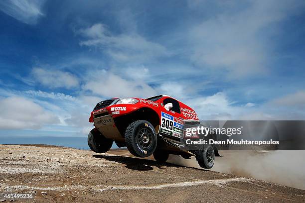 Christian Lavielle and Pascal Maimon of France driving for Overdrive Toyota Hilux compete in the Atacama Desert during day 10 of the Dakar Rallly...