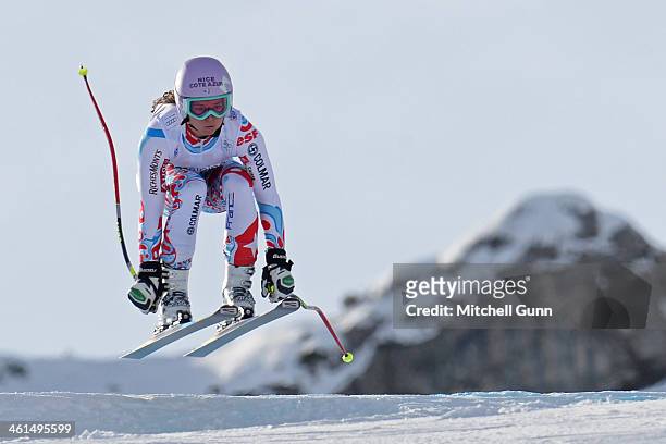 Margot Bailet of France races down the course whilst competing in the FIS Alpine World Cup downhill training on January 09, 2014 in Zauchensee,...