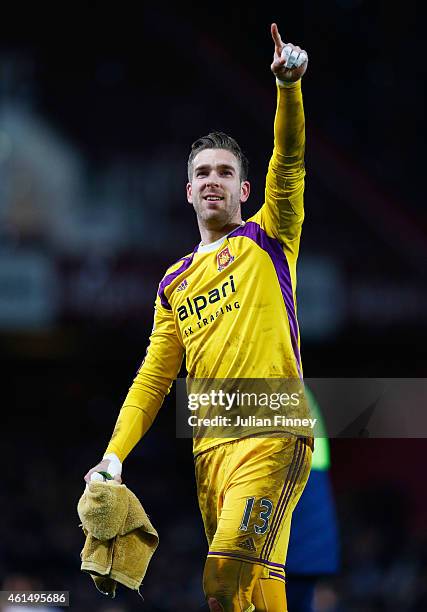 Scorer of the winning penalty Adrian of West Ham United celebrates after the FA Cup Third Round Replay match between West Ham United and Everton at...