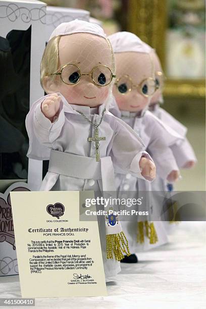 Limited edition of Pope Francis doll can be sold "Precious Moments Giftshop & Restaurant in Omena hi-way cor. Buendiya Avenue in Makati City as one...