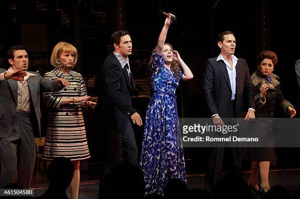 The cast of "Beautiful - The Carole King Musical" Jarrod Spector, Anika Larsen, Jessie Mueller and Scott J. Campbell celebrates 1 year on Broadway -...
