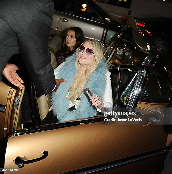 Singer Meghan Trainor arrives at the record release party for her debut album "Title" at Warwick on January 13, 2015 in Hollywood, California.