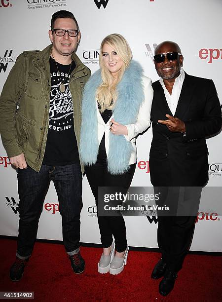 Kevin Kadish, Meghan Trainor and LA Reid attend Trainor's record release party for her debut album "Title" at Warwick on January 13, 2015 in...