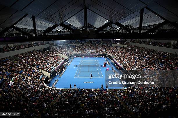 General view of play as Rafael Nadal of Spain competes against Mark Philippoussis of Australia during Rafa's Summer Set at Melbourne Park on January...