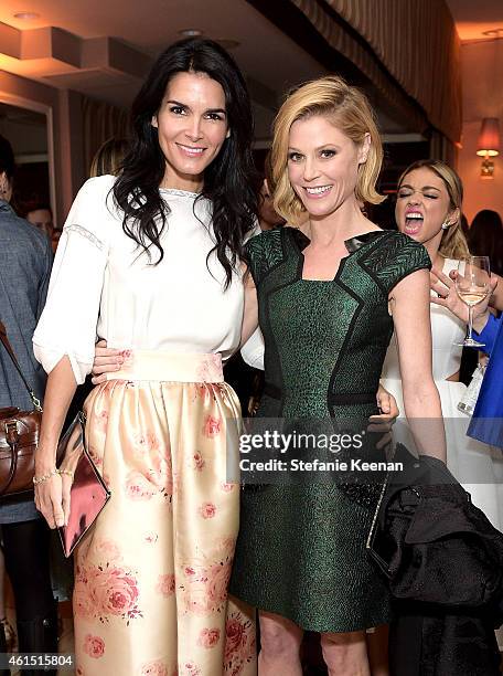 Actress Sarah Hyland photobombs actresses Angie Harmon and Julie Bowen at the ELLE's Annual Women in Television Celebration on January 13, 2015 at...