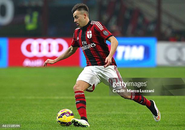 Stephan El Shaarawy of AC Milan in action during the TIM Cup match between AC Milan and US Sassuolo Calcio at Stadio Giuseppe Meazza on January 13,...