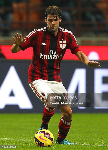 Andrea Poli of AC Milan in action during the TIM Cup match between AC Milan and US Sassuolo Calcio at Stadio Giuseppe Meazza on January 13, 2015 in...