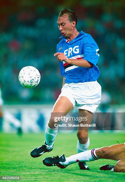 Sampdoria player David Platt pictured in action during an Italian League game in July 1993, in Genoa, Italy, Platt made over 50 appearances for the...