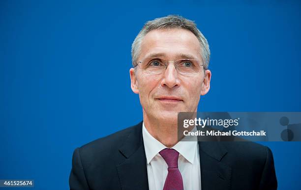 General Secretary Jens Stoltenberg attends a German Federal Press Conference on January 14, 2015 in Berlin, Germany.