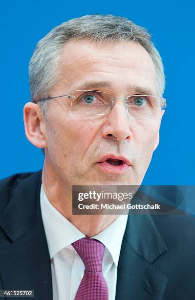 General Secretary Jens Stoltenberg attends a German Federal Press Conference on January 14, 2015 in Berlin, Germany.
