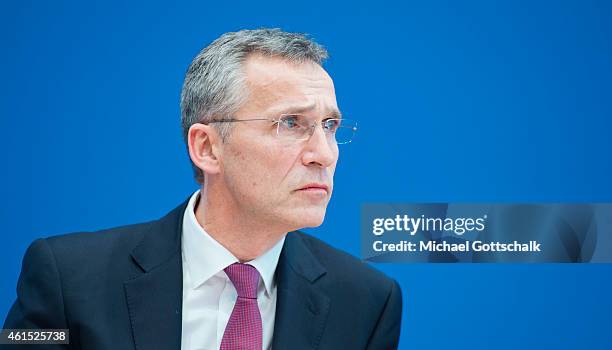 General Secretary Jens Stoltenberg attends a German Federal Press Conference on January 14, 2015 in Berlin, Germany.