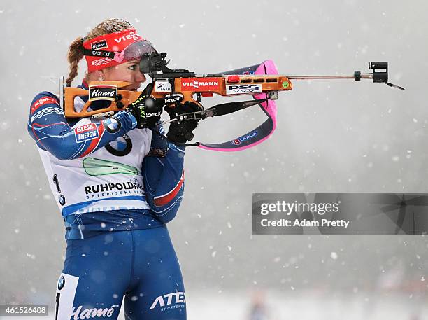 Gabriela Soukalova of the Czech Rebublic shoots during the IBU Biathlon World Cup Women's Relay on January 14, 2015 in Ruhpolding, Germany.