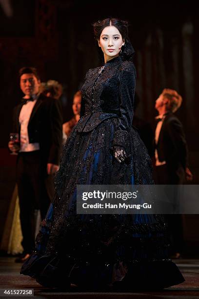 Seohyun of South Korean girl group Girls' Generation attends the press call for musical "Gone With The Wind" on January 13, 2015 in Seoul, South...