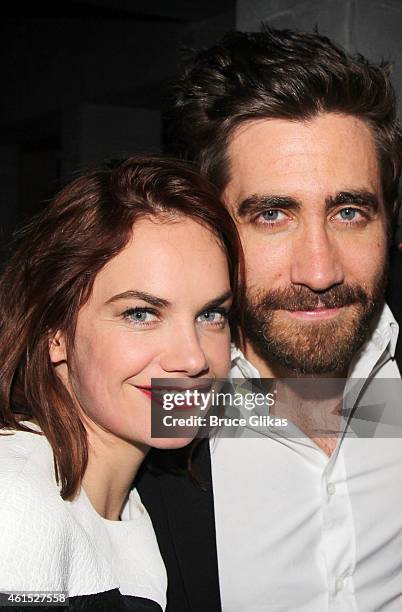 Ruth Wilson and Jake Gyllenhaal pose at the "Constellations" Broadway Opening Night After Party at Urbo NYC on January 13, 2015 in New York City.