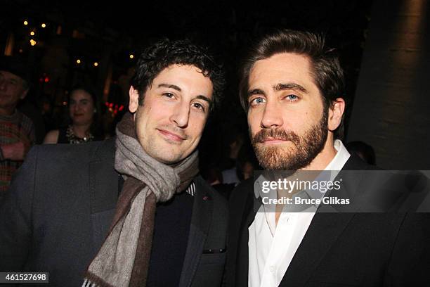 Jason Biggs and Jake Gyllenhaal pose at the "Constellations" Broadway Opening Night After Party at Urbo NYC on January 13, 2015 in New York City.