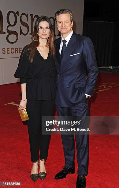Livia Firth and Colin Firth attend the World Premiere of "Kingsman: The Secret Service" at Odeon Leicester Square on January 14, 2015 in London,...