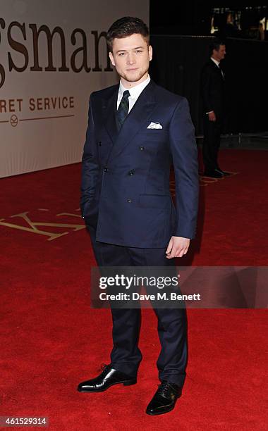 Taron Egerton attends the World Premiere of "Kingsman: The Secret Service" at Odeon Leicester Square on January 14, 2015 in London, England.
