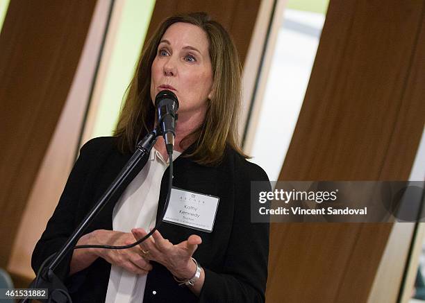 Producer Kathleen Kennedy attends The Archer School For Girls launches new media space at The Archer School for Girls on January 14, 2015 in Los...