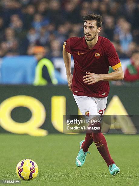 Davide Astori of AS Roma during the Serie A match between AS Roma and Lazio Roma on January 11,2014 at the Stadio Olimpico in Rome, Italy.